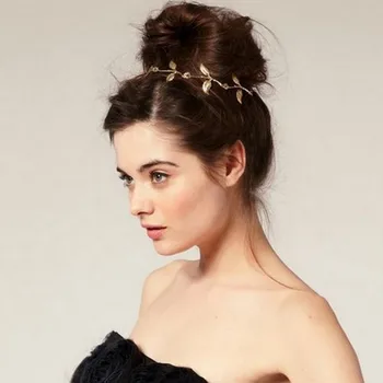 Elegantne Ženske Retro Vintage Pokrivala Tiara Kovinsko Zlata Veriga Listov Hairband za Poroke Poročni Dodatki za Lase Glavo Nakit