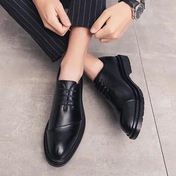 Črna Obleka Oxford Usnja Čevlji za Moške Formalnih Poslovnih Čevlji Ročno Visoke Kakovosti Mans Obleko, Čevlji za Moške Urad Usnje za Čevlje