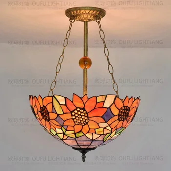 16inch Tiffany sončnično Vitraž Začasno Svetilka E27 110-240V Verige Obesek luči za Dom Salonu Jedilnica