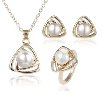 Fine nakit 925 sterling silver, ki je primerna za ženske poroko pearl nastavite trikotnik belo zlato ogrlico, uhane, prstan iz yw014