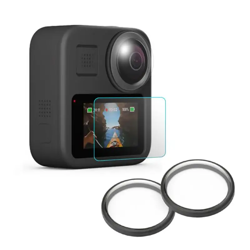 2pcs Kaljeno Steklo Zaslon Protektorstvo Izdelati Proizvodnji Daljši Trajne 2pcs Objektiv torbice za GoPro Max Fotoaparat