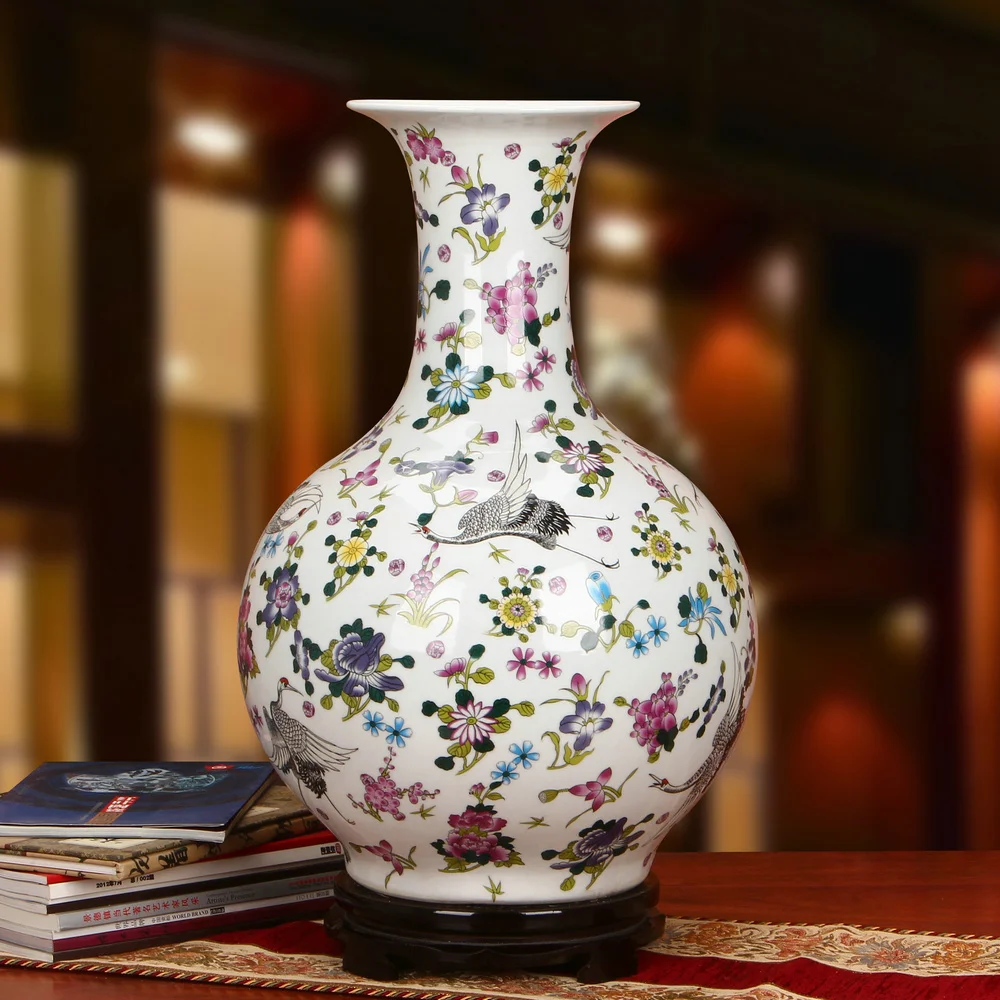 Jingdezhen Porcelanasta vaza Bor Žerjav Ciljni vzorec Velika Vaza Sodobni Kitajski Gospodinjski Dekoracijo kitajskih tleh velike vaze