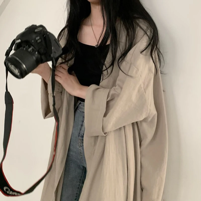 Korejski Windbreaker Suknjič Ženska Pomlad Jesen Ohlapno, Tanko Bombažno Perilo Dolge Jakne Osnovne Plašč Ženske Vrhnja Oblačila
