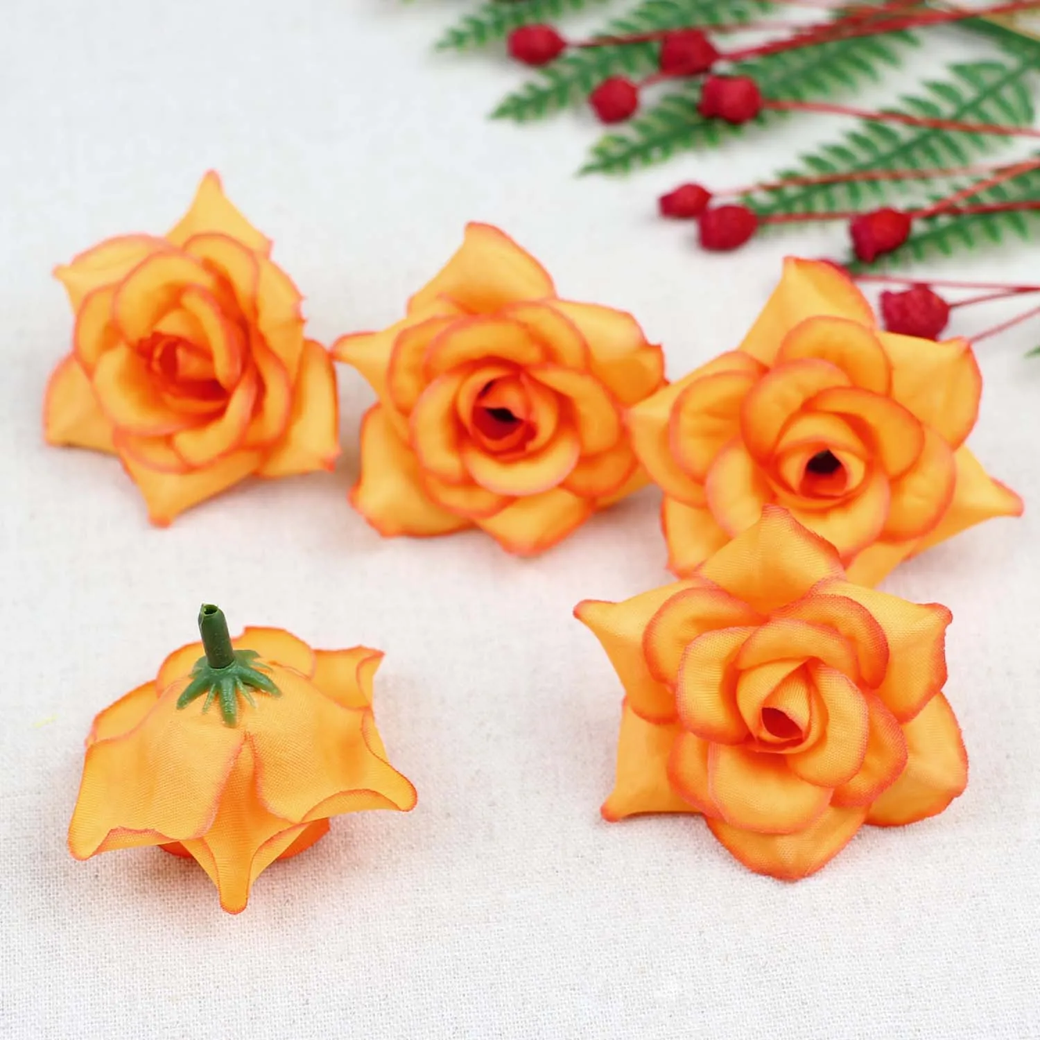 Lulang 15Pcs 5 cm Oranžna Svilenih Vrtnic Cvet Glavo, Umetno Cvetje Glave za Poročni Dodatki, ki Bi Poročne sponke za Lase Trakovi
