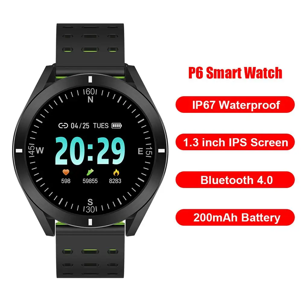 P6 Smartband Redni Oblikovanje Delovanje Conveninently IP67 Fitnes Tracker Časovni Prikaz Srčnega utripa, števec korakov Pametno Gledati