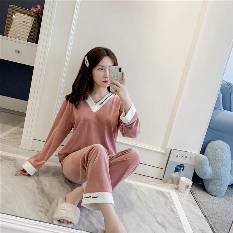 Pomlad/Jesen Korejska Različica Dolg Rokav Cute Pižamo Obleke Žamet Študent Homewear Trdna Lepe Ženske Sleepwear Халат