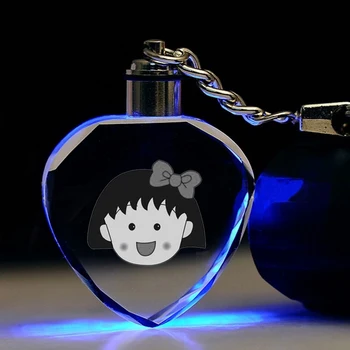 COSANER Chi-bi Maruko Poljub, Srce oblikovan Anime LED obeski Keyring Kristalno Igrača Keychain Svetlobe Keyholder Unisex Darila
