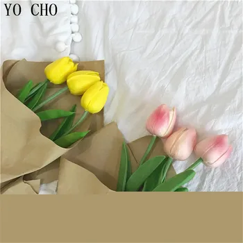 YO CHO 10 kos/veliko Tulipani Umetne Rastline Cvet PU Pravi Dotik Cvetja Za Dom Poroko Dekorativni DIY Umetno Mini Tulipanov