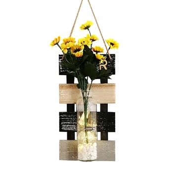 Kmečki Leseni Steni Visi Dekor z LED Niz Luči Umetno Cvetje za Sodobno Dnevna Soba in Spalnica E2S