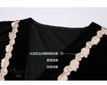 Haljo Col V Poročni Kimono Zimske Obleke Seda Tuš Tople Obleke kopalni plašč Ženske, Prosojna Črna za Nevesto Hišna Obleke Cvetlični Žamet