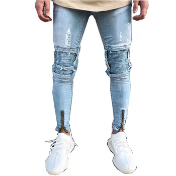 Moške blagovne znamke novih kreativnih modnih osebnosti, priložnostne dolgo sleeved ripped kavbojke zadrgo moški skinny jeans hlače modni jeans