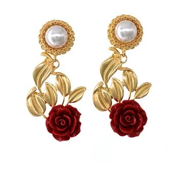 Moda nove ženske modne blagovne znamke v elegantni uhani biser rose cvetje uhani poletje sveže in lepo spusti nakit darila