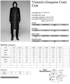 Moda vezenje Oblačil Fazi Cosplay zime dolge Jakne Gothic Viktorijanski Krasen Sodišče Mens Plašči Punk Rave WY-936LCM