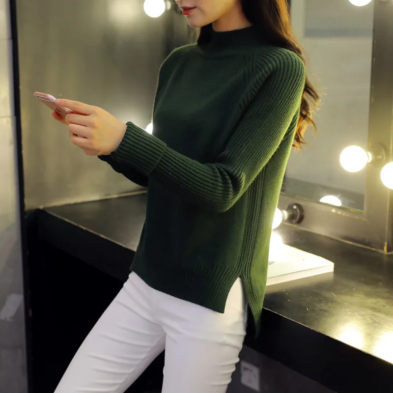 2020 sklopov puloverji ženske jeseni in pozimi novo ohlapno kratek odstavek korejska različica pulover semi-visok ovratnik jakna