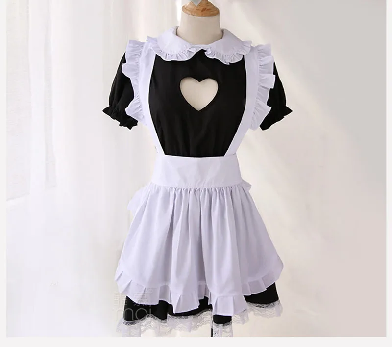 Bankrot Odprite Devica Kostum Seksi Cosplay Kitty Obleko Bombaž Predpasnik Čipke Skušnjavi Mini Obleka Za Ženske Anime Črno Bel Lolita