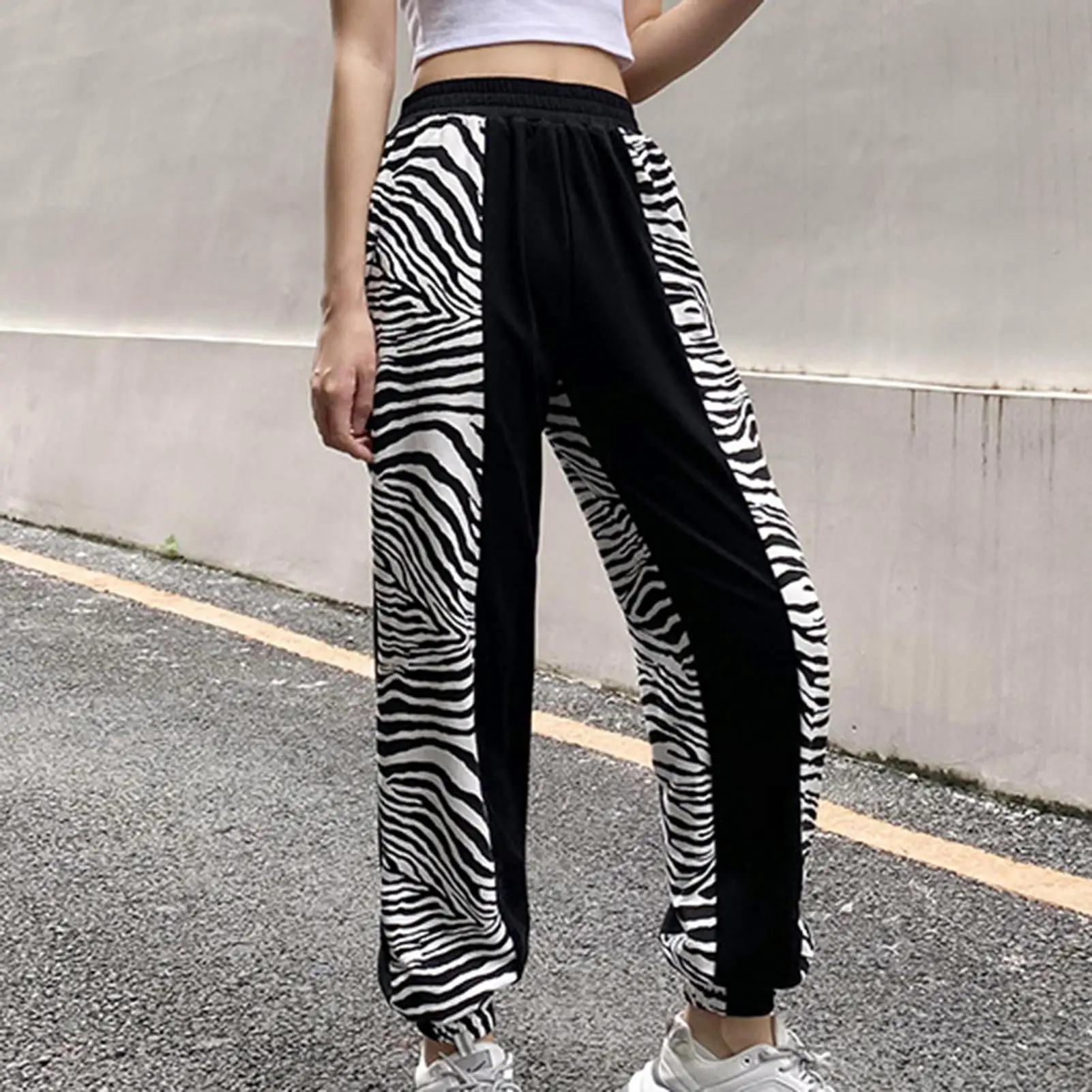Nova Moda Priložnostne Ženska Elastičen Pas Hlače Zebra Mozaik Svoboden Gleženj Vezani Športne Hlače