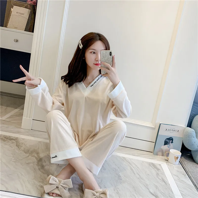 Pomlad/Jesen Korejska Različica Dolg Rokav Cute Pižamo Obleke Žamet Študent Homewear Trdna Lepe Ženske Sleepwear Халат