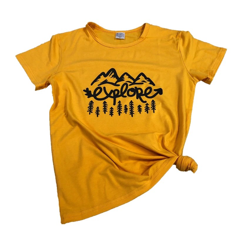Raziskovanje Gorsko Drevo Kratek Rokav T-Shirt Modnih Oblačil Priložnostne Sivo Bombaž zgornji deli oblacil Ženske Camisates Priljubljena Estetske t srajce