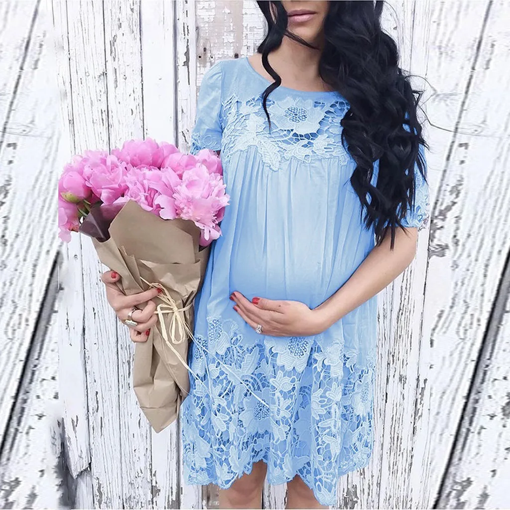 SAGACE Porodniškega Čipke Obleko modra obleka ženske Casual Sexy Trdno Obleko Za Nosečnice Poletje Porodniškega Obleko Nosečnosti Oblačila