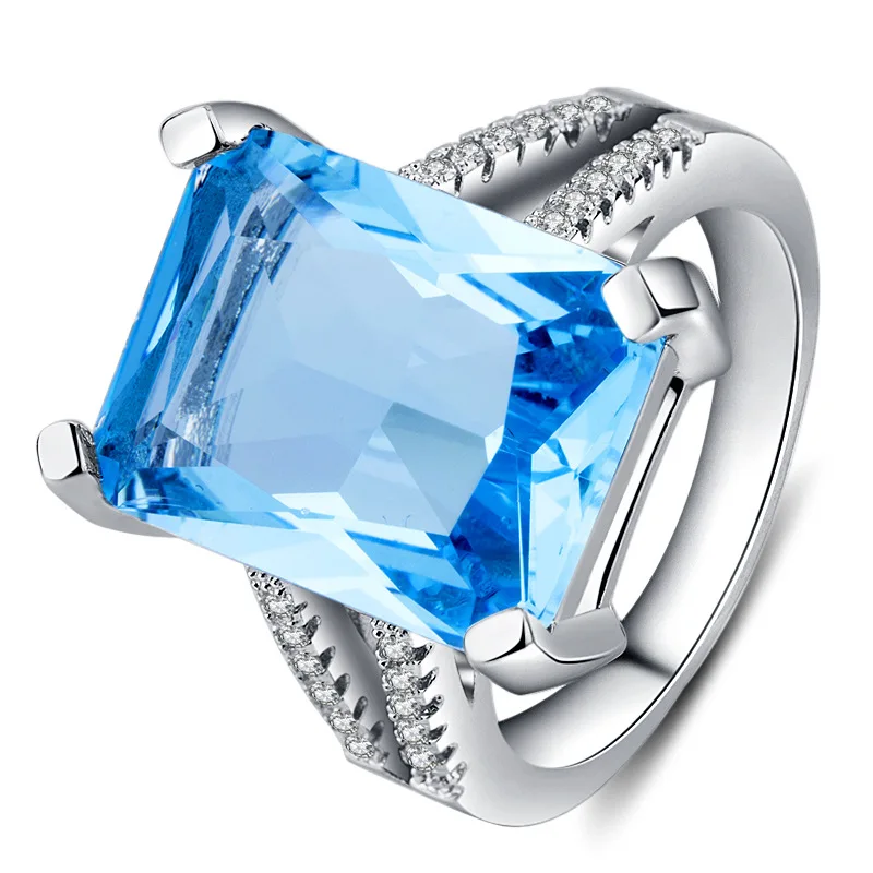 Vdelan sea modra kristal cirkon ženske obroč, nakit za ženske modni lepe nakit stranka obletnico obroč