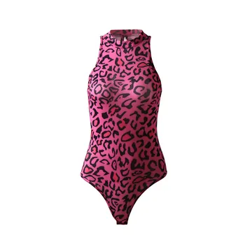 VISNXGI Leopard Obleka Za Ženske Seksi Bodycon Suh Telo Obleko O Vratu brez Rokavov Playsuit Natisnjeni Nazaj Votlih Romper Jumpsuits