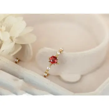Prvotni načrt geometrijske vdelan ruby odpiranje nastavljiv prstan Japonski lepe elegantne čar ženske srebrni nakit