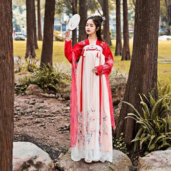Ženske Vezenje Hanfu Rdeče Tradicionalni Ples Kostum za Orientalski Folk Stopnji Uspešnosti Oblačila Festival Obleko Pravljice Obleko DF1005