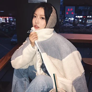 Vezenje Imitacije Lambswool zip-up obleke, ženske hoodie 2020 Jeseni, Pozimi korejskem slogu žamet vrhovi oversize majica