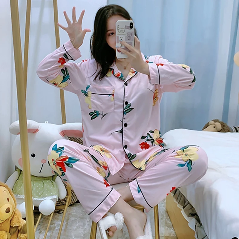 2021 Pomlad Jesen Dolg Rokav Pajama Kompleti za Ženske korejski Tiskanja Sleepwear bo Ustrezala Pyjama Loungewear Homewear Pijama Mujer Oblačila