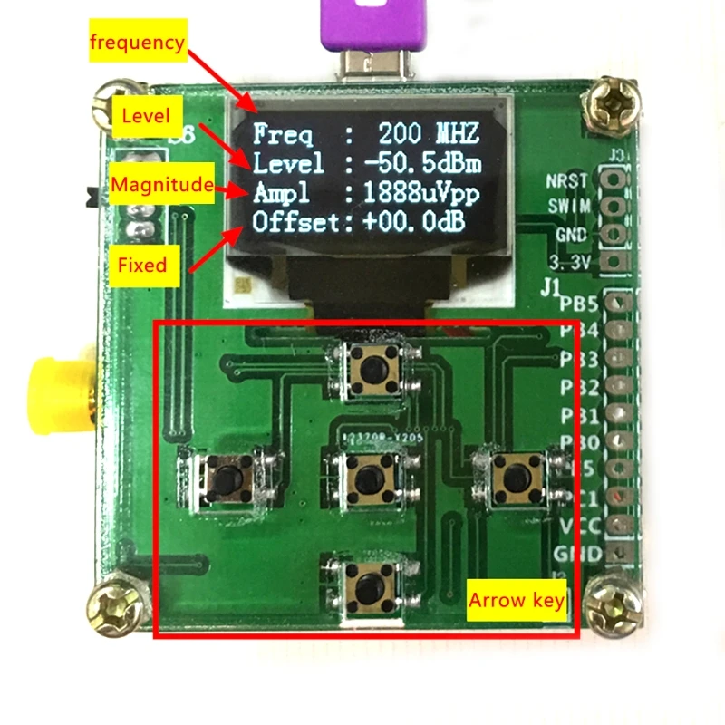 8GHz 1-8000Mhz OLED RF Moči Meter -55 do -5 dBm + programska oprema, RF Oslabitev Vrednosti