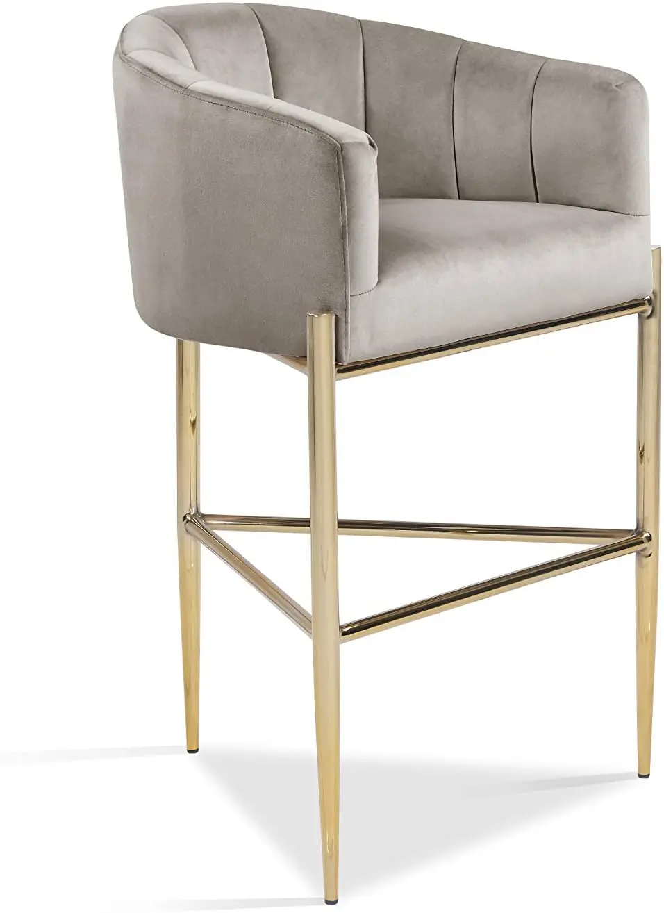 Chinafurniture bar stolček žamet oblazinjeno kritje roko shell design 3 noge zlata barva kovinsko bazo mornarsko modra