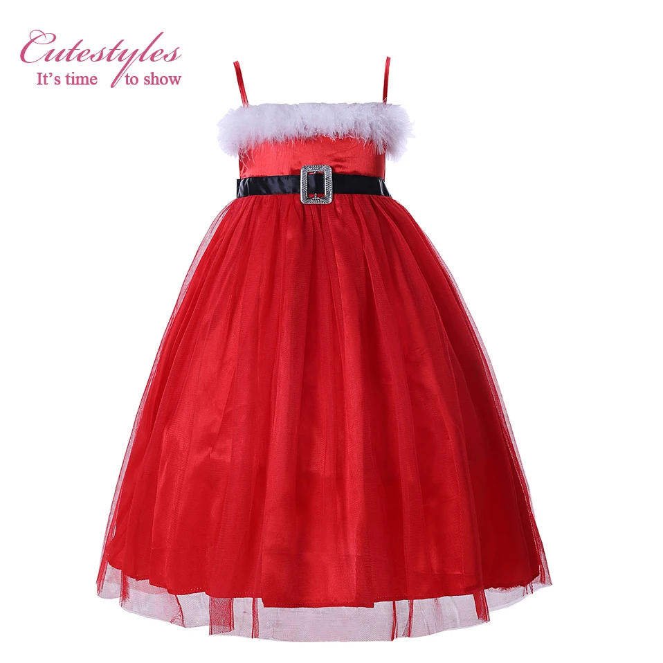 Cutestyles 2020 Dekle Božično zabavo, Obleke Belo Krzno Rdečega Tila Obleko S Črnim Pasom Otrok Fancy Cosplay Obleke GD41030-01
