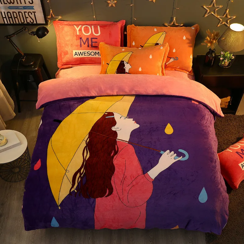 Karikatura slog Sova posteljnina nabor pozimi toplo posteljo pokrov+postelja stanja+prevleke Runo tkanine tolažnik določa