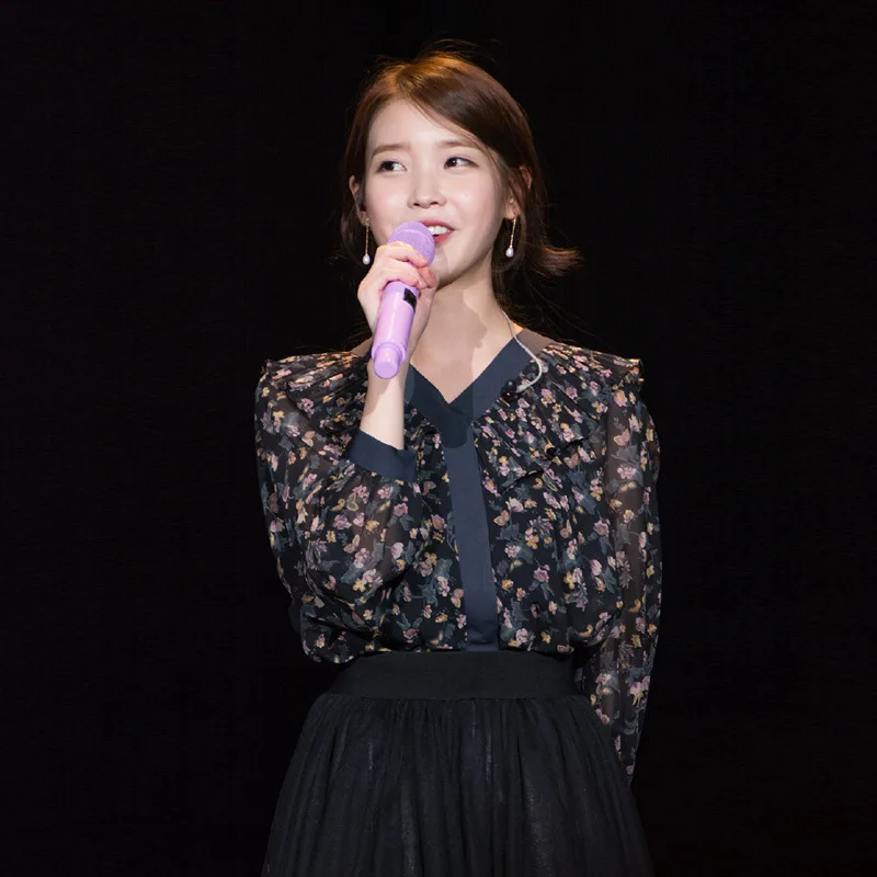 Kpop IE Lee Ji Eun slim dolgimi rokavi, V-izrez Cvetlični Šifon srajce bluzo+črna Elastična Visoko pasu krila ženske dva kosa obleke