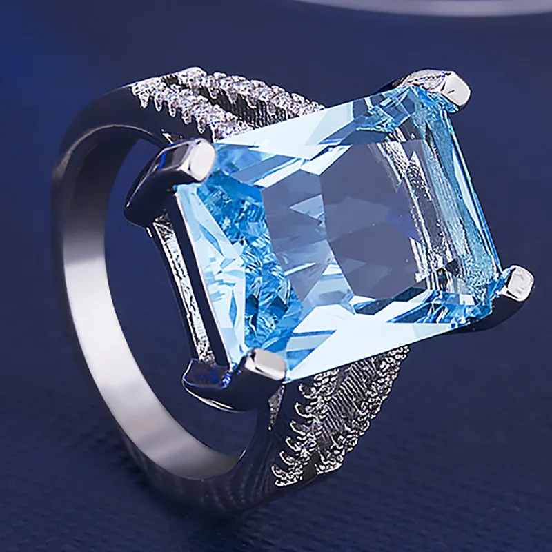 Vdelan sea modra kristal cirkon ženske obroč, nakit za ženske modni lepe nakit stranka obletnico obroč