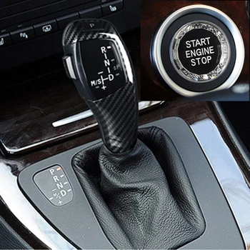Ogljikov Vzorec Prestavna Ročica E Šasije Umetno Kristalno Start-stop Gumb Set za BMW Serije 3 E90 E91 E92 Avto Notranje opreme