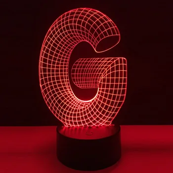 Edinstven 3D Lučka Abeceda G 7 Barva Spreminja, USB Touch Daljinski upravljalnik Desk namizne Svetilke Doma bar Dekor Božič lučka Polje svetlobe