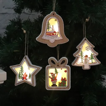 N Božič Lesene Svetlobna Obeski Zvonovi Santa Claus Snežaka Elk Božično Drevo Okraski, Dodatki Za Dom Stranka SMD66
