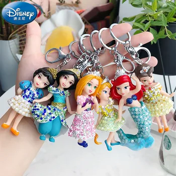 Disney Risanke, Animacije Diamond morska deklica Princesa Jasmina key chain avto za moške in ženske torbe ključnih verige igrače za otroke dekle