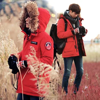 2017 Moda korejski Mens Zimski Plašči In Jopiči Pari Slim Fit Moški Krzno Hooded Parka Debel Toplo Vojske Suknjič Zimske Moške/ženske
