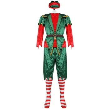 Moški Ženske Celoten Sklop Santa Claus Božični Kostum za Odrasle Par Elf Cosplay Obleko Zelene Carnival Party Supplies C77721AD