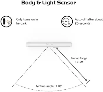 LED Omaro Lahka Akumulatorska Senzor Gibanja Pod Kabinet Stick-Kjerkoli Noč svetla, z Veliko Baterija za Garderobo,Kuhinja