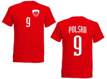 2019 Poletje Blagovne Znamke Bombaž Fitnes Nogometaš Polen T-Shirt Rot Br-9 Soccers 2019 Jersey Trikot Nummer 9 Polska Tshirt