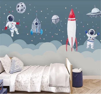 Nordijska minimalističen ročno poslikano vesoljska raketa, otroška soba, spalnica risanka zidana po meri 3D/5D/8D ozadje