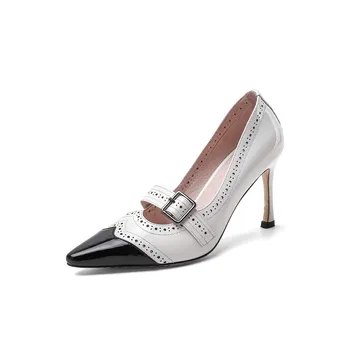MoonMeek 2020 velika velikost 34-43 moda za ženske črpalke stiletto visokih petah konicami prstov sponke dame čevlji pravega usnja, obleka, čevlji