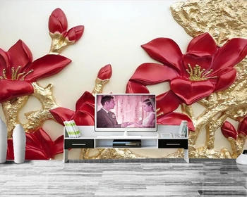 De Papel parede barvne carving reliefni magnolija 3d cvet ozadje,dnevna soba, spalnica kavč, TV ozadje kuhinja po meri freske